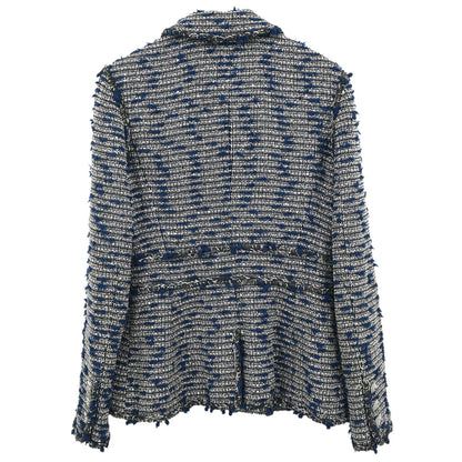 Chanel 2007 Single Breasted Sequins Tweed Jacket Blue #38