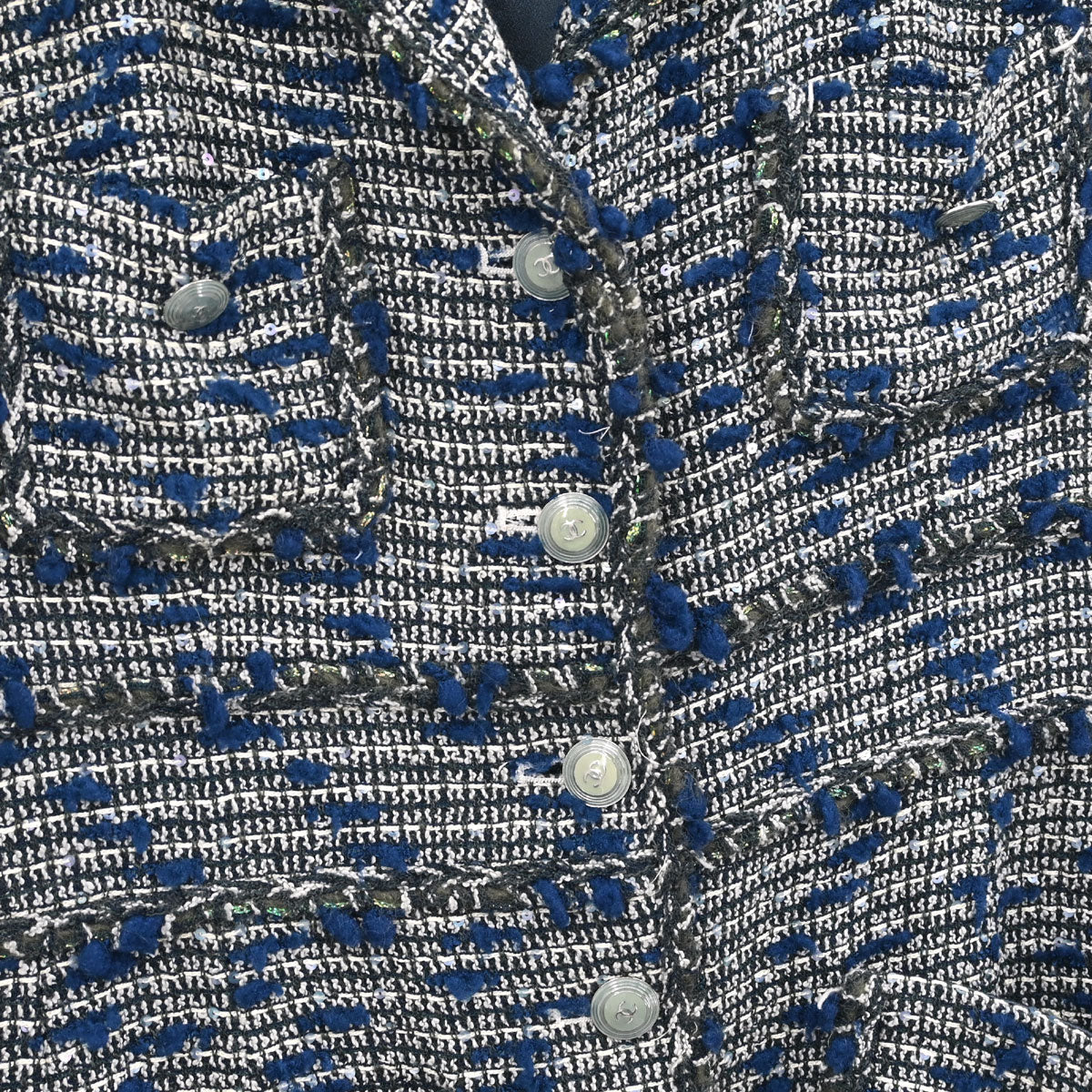 Chanel 2007 Single Breasted Sequins Tweed Jacket Blue #38