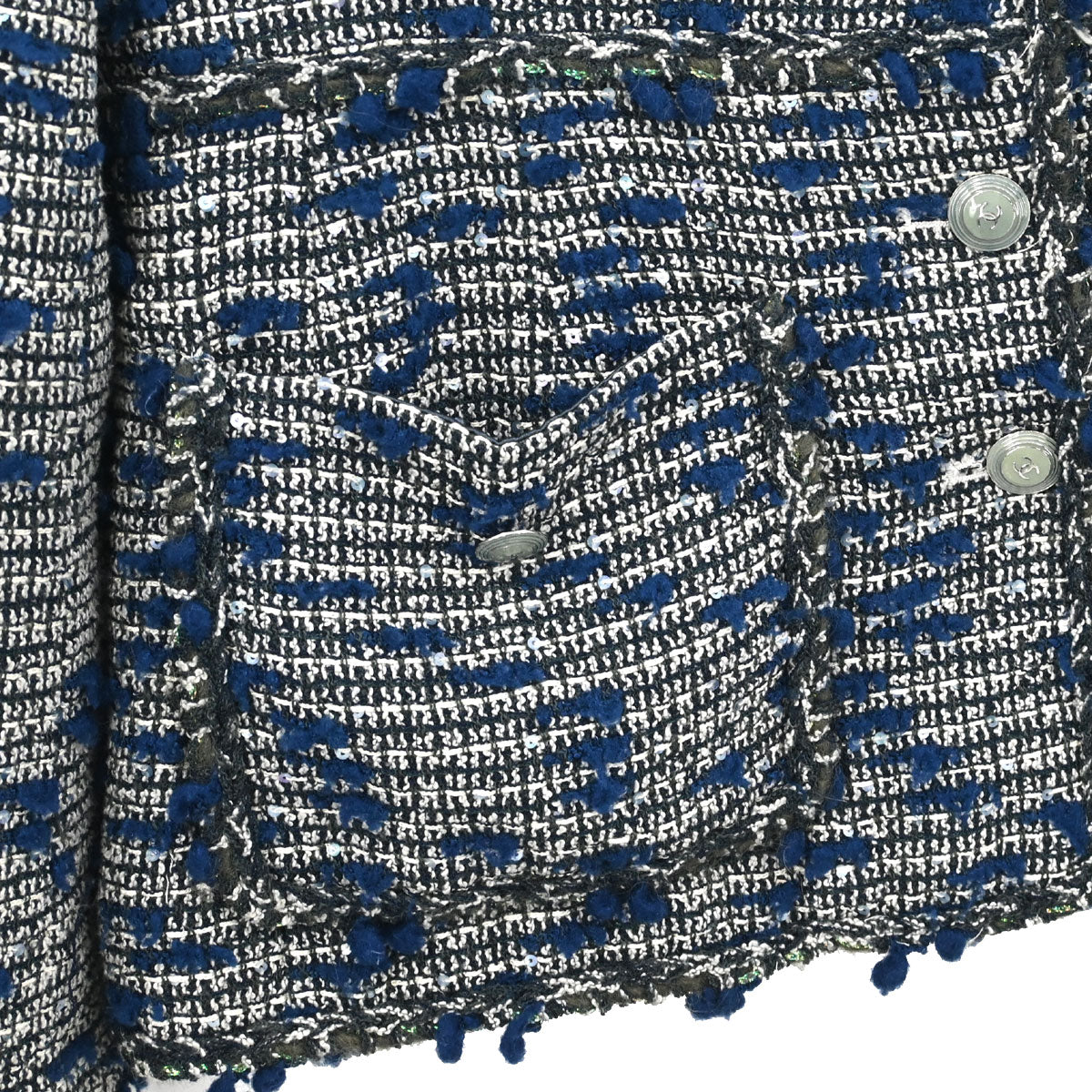 Chanel 2007 Single Breasted Sequins Tweed Jacket Blue #38