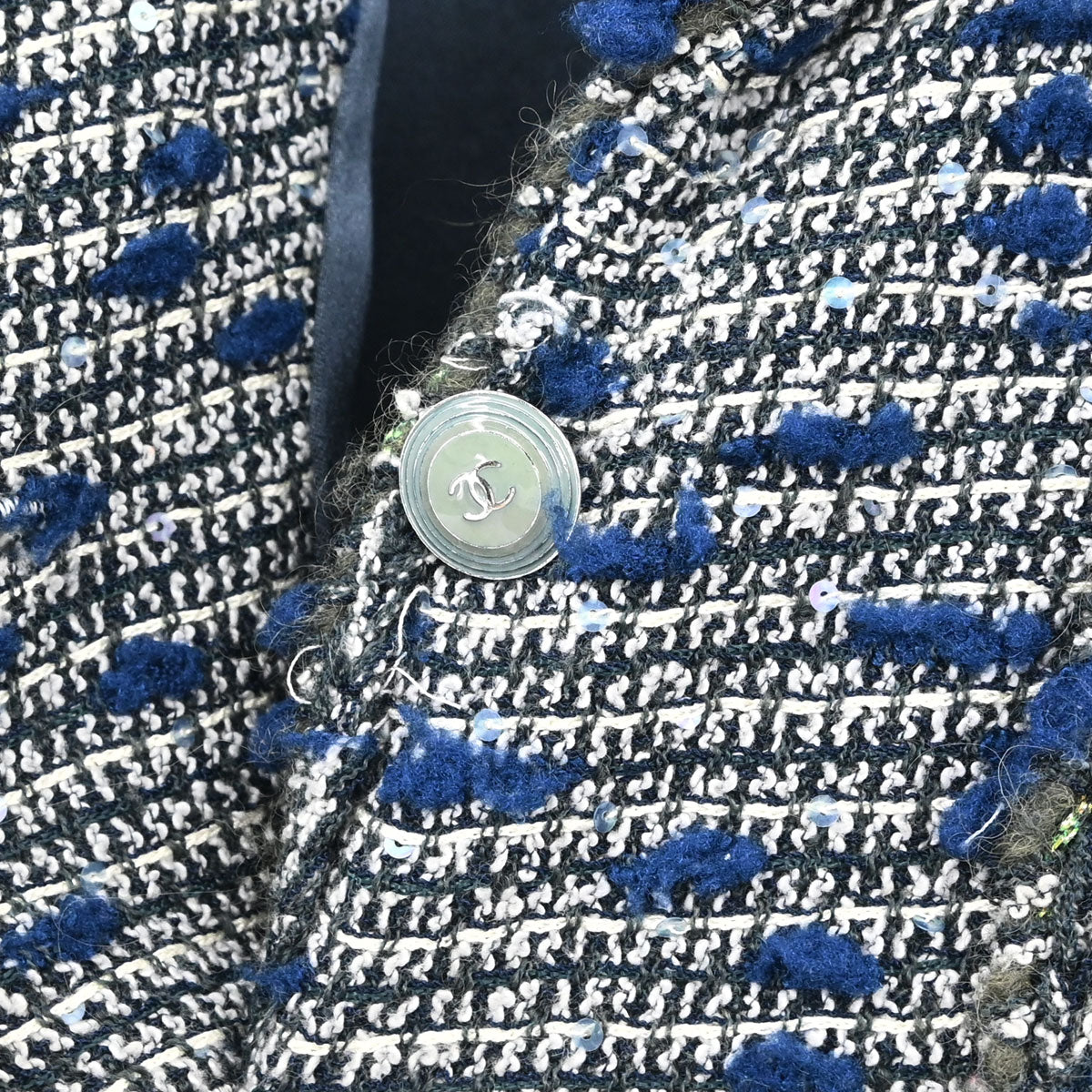 Chanel 2007 Single Breasted Sequins Tweed Jacket Blue #38