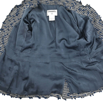 Chanel 2007 Single Breasted Sequins Tweed Jacket Blue #38