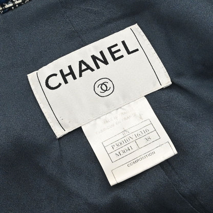 Chanel 2007 Single Breasted Sequins Tweed Jacket Blue #38