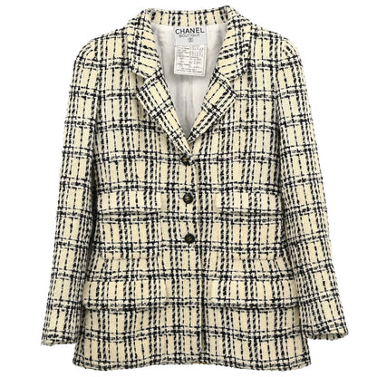 Chanel 1995 Single Breasted Tweed Check Jacket Ivory #36