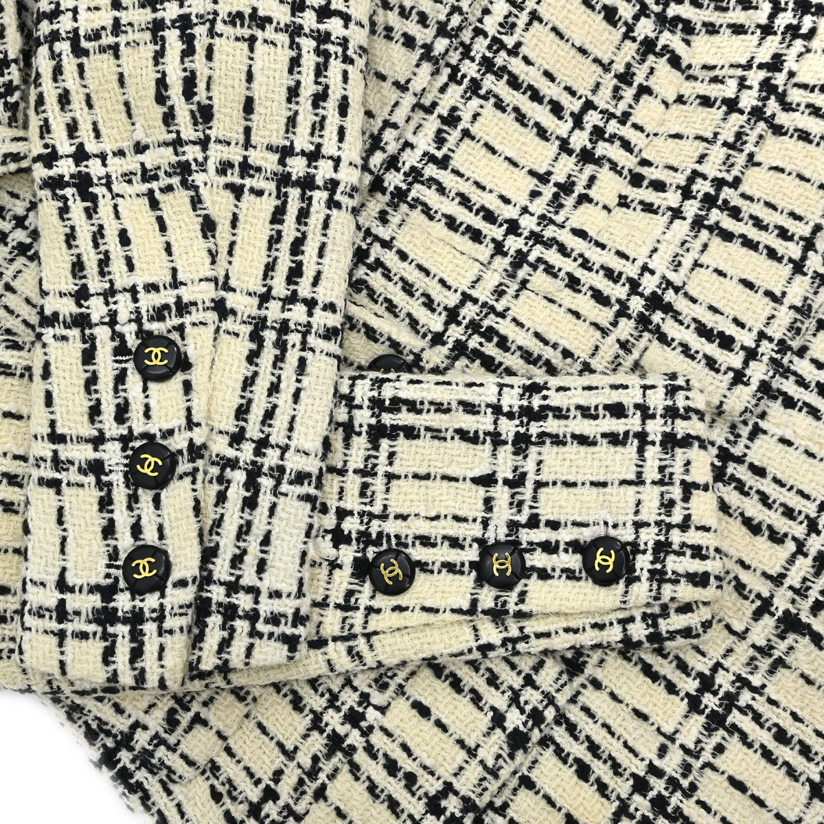 Chanel 1995 Single Breasted Tweed Check Jacket Ivory #36