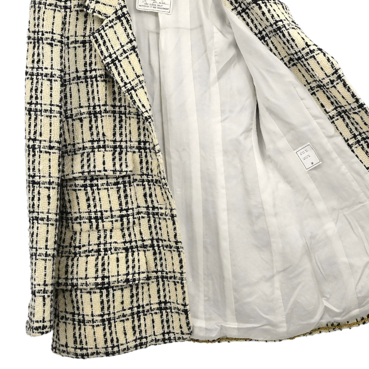 Chanel 1995 Single Breasted Tweed Check Jacket Ivory #36