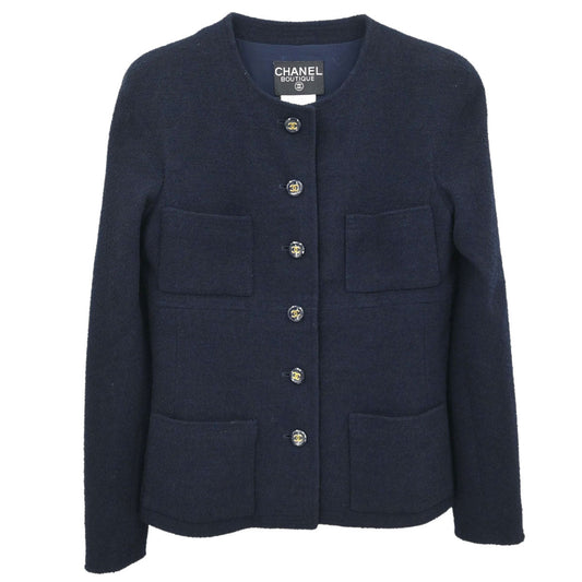 Chanel 1995 Collarless Single Breasted Jacket Navy #38