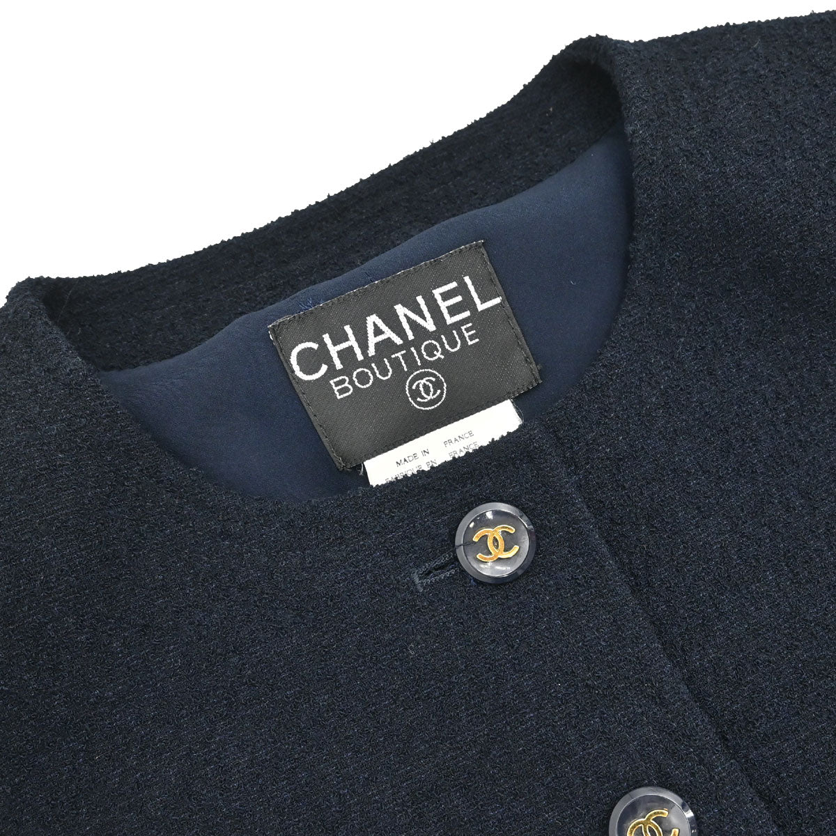Chanel 1995 Collarless Single Breasted Jacket Navy #38