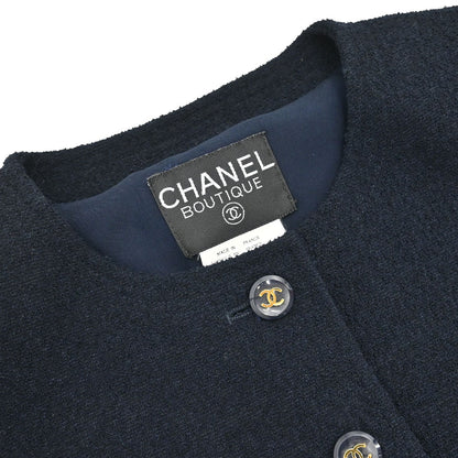 Chanel 1995 Collarless Single Breasted Jacket Navy #38