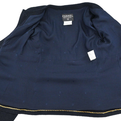 Chanel 1995 Collarless Single Breasted Jacket Navy #38