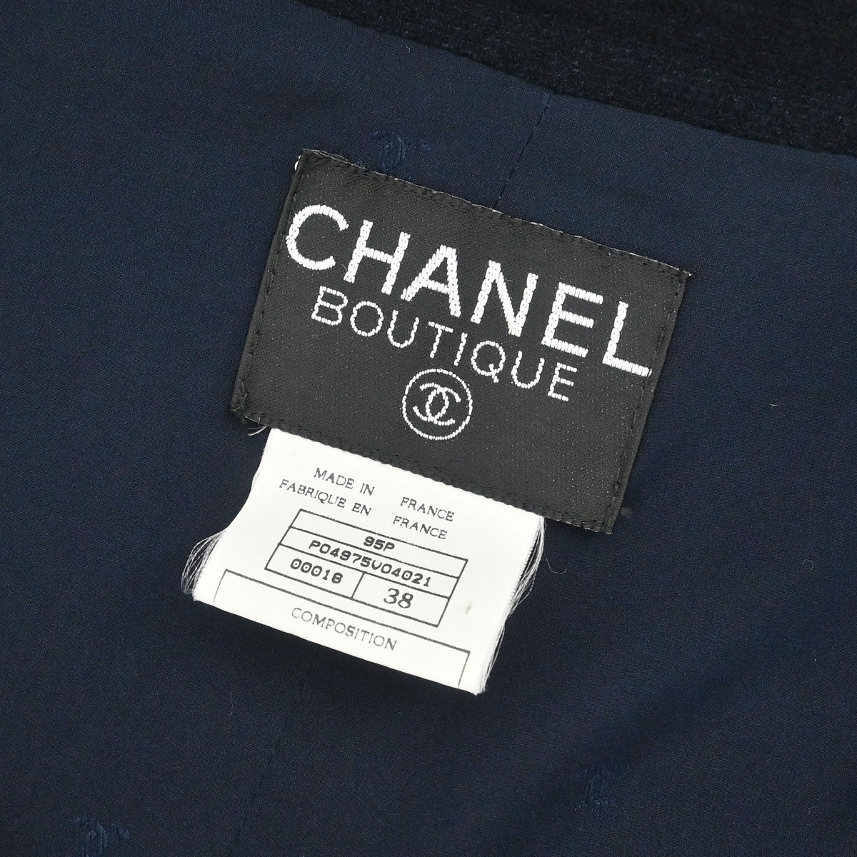 Chanel 1995 Collarless Single Breasted Jacket Navy #38