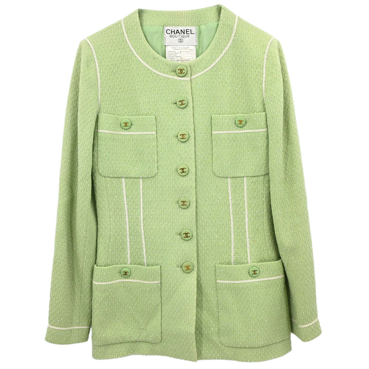 Chanel 1994 Collarless Tweed Jacket Green #38
