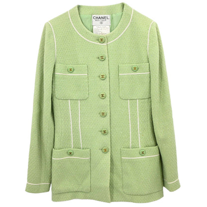 Chanel 1994 Collarless Tweed Jacket Green #38
