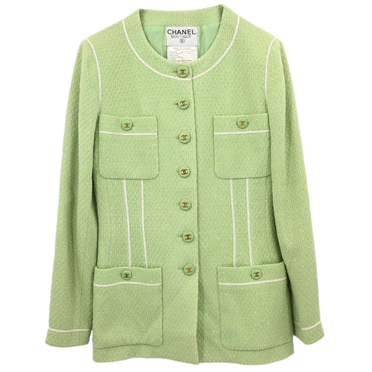 Chanel 1994 Collarless Tweed Jacket Green #38