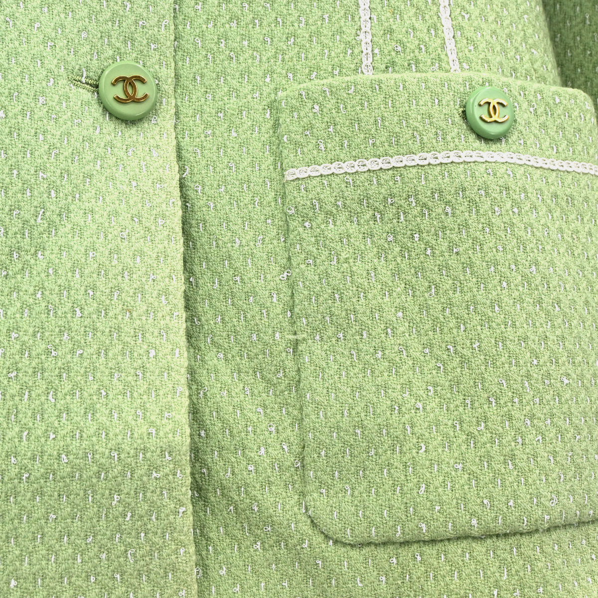 Chanel 1994 Collarless Tweed Jacket Green #38