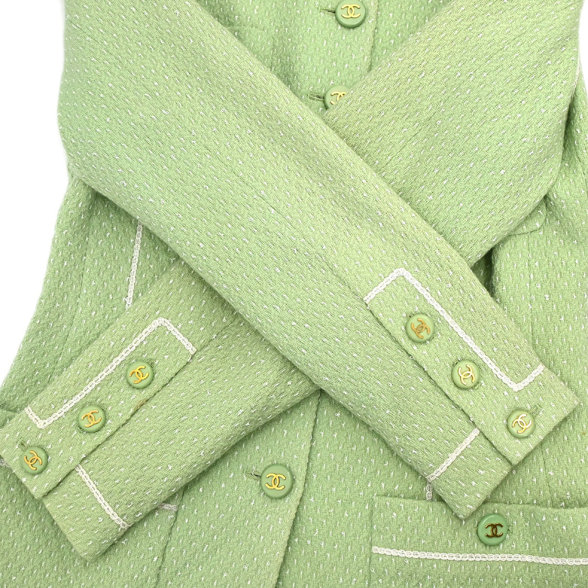Chanel 1994 Collarless Tweed Jacket Green #38