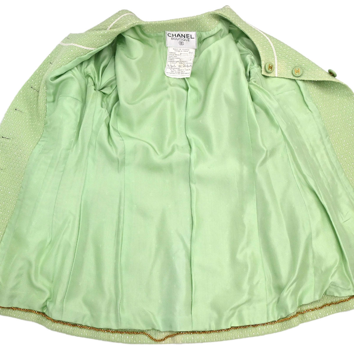Chanel 1994 Collarless Tweed Jacket Green #38