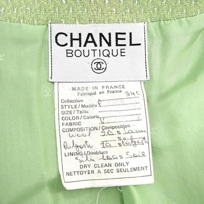 Chanel 1994 Collarless Tweed Jacket Green #38