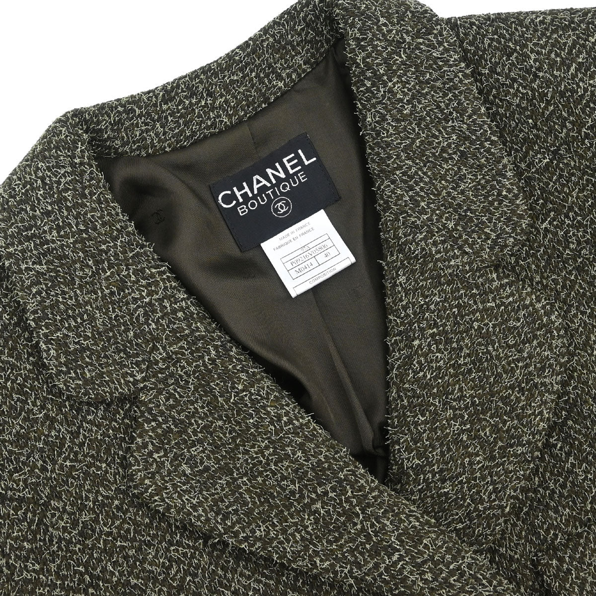 Chanel 1997 Double Breasted Tweed Jacket Khaki #40