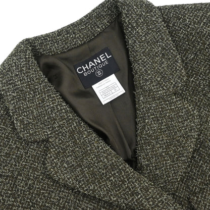 Chanel 1997 Double Breasted Tweed Jacket Khaki #40