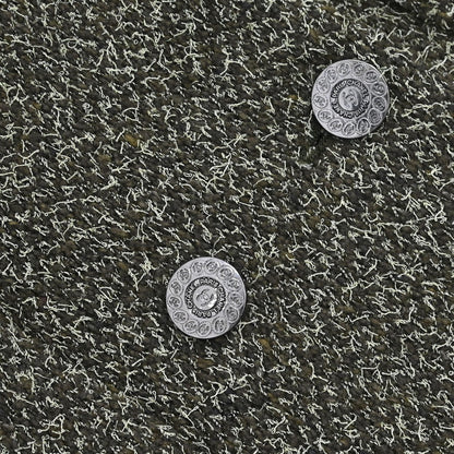 Chanel 1997 Double Breasted Tweed Jacket Khaki #40