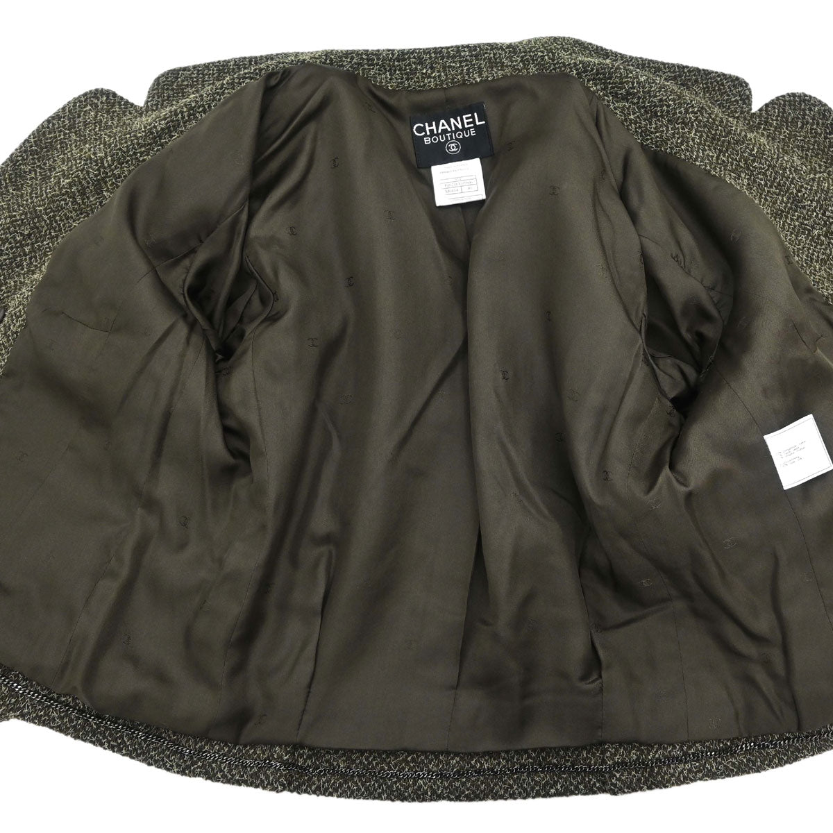 Chanel 1997 Double Breasted Tweed Jacket Khaki #40