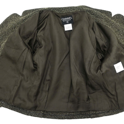 Chanel 1997 Double Breasted Tweed Jacket Khaki #40