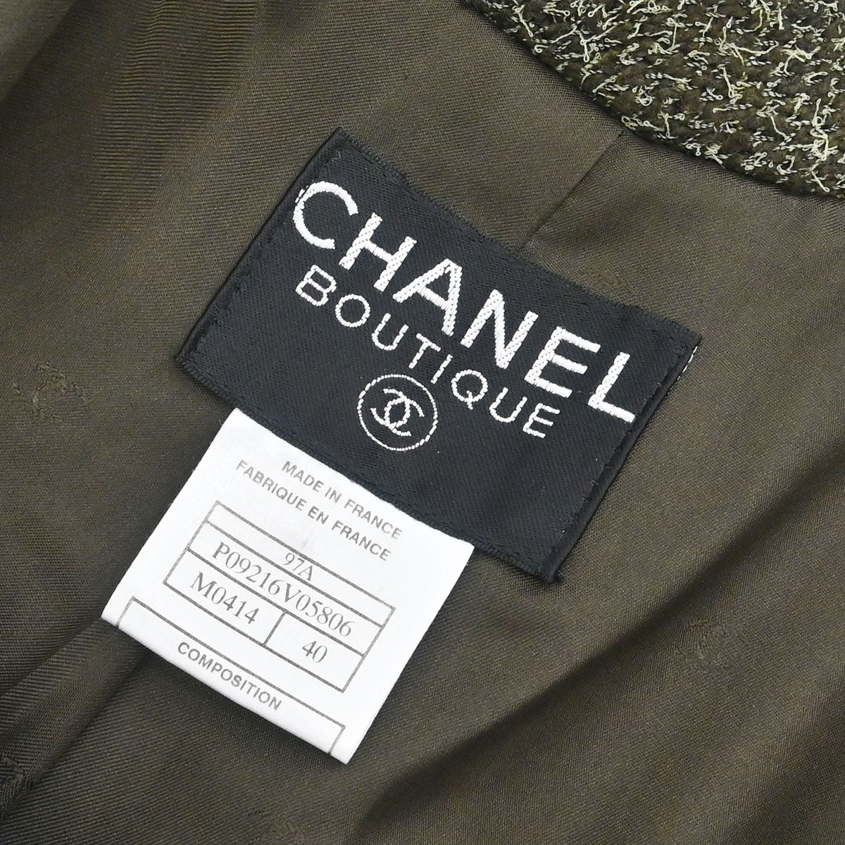 Chanel 1997 Double Breasted Tweed Jacket Khaki #40