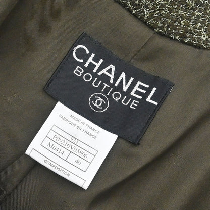 Chanel 1997 Double Breasted Tweed Jacket Khaki #40