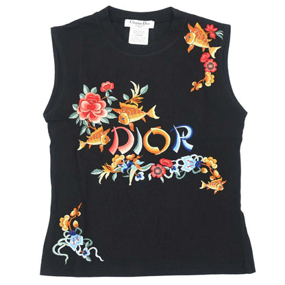 Christian Dior 2001 Sleeveless Tank Top Embroidery Black #40