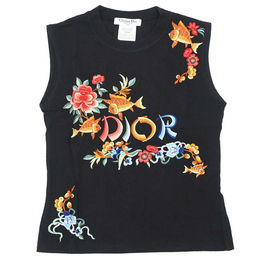 Christian Dior 2001 Sleeveless Tank Top Embroidery Black #40