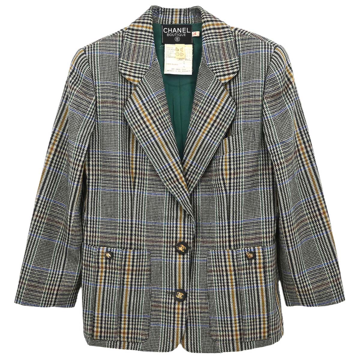 Chanel Single Breasted Check Jacket Gray #34