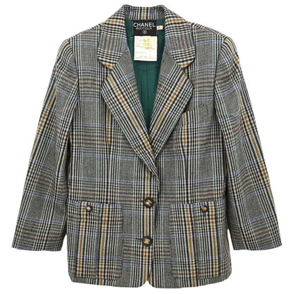 Chanel Single Breasted Check Jacket Gray #34