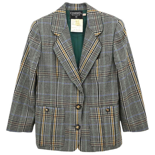 Chanel Single Breasted Check Jacket Gray #34