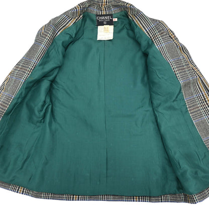 Chanel Single Breasted Check Jacket Gray #34