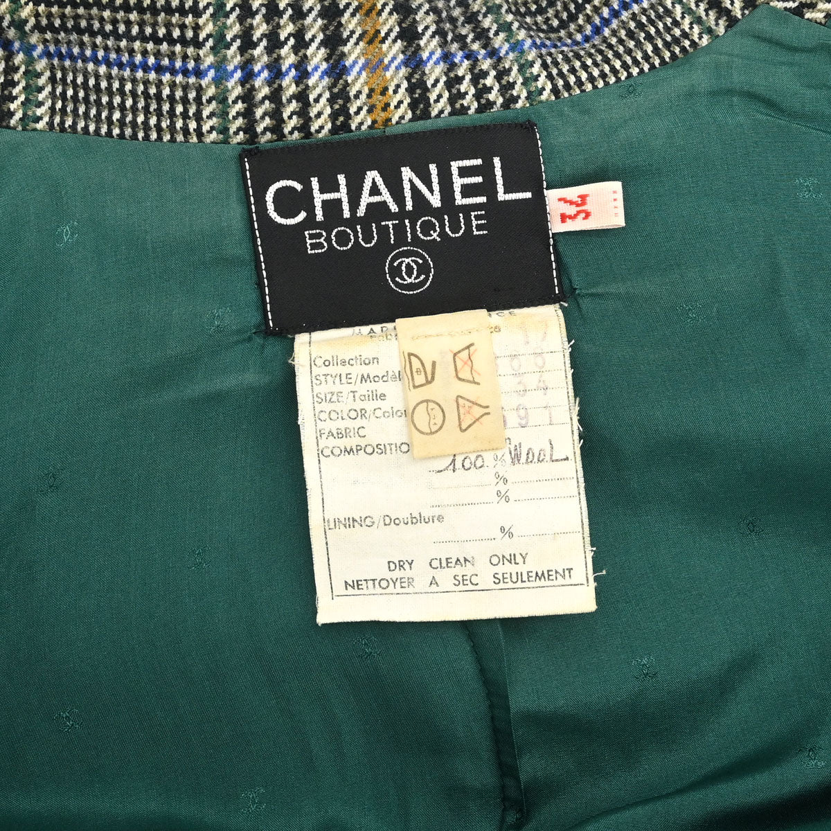 Chanel Single Breasted Check Jacket Gray #34