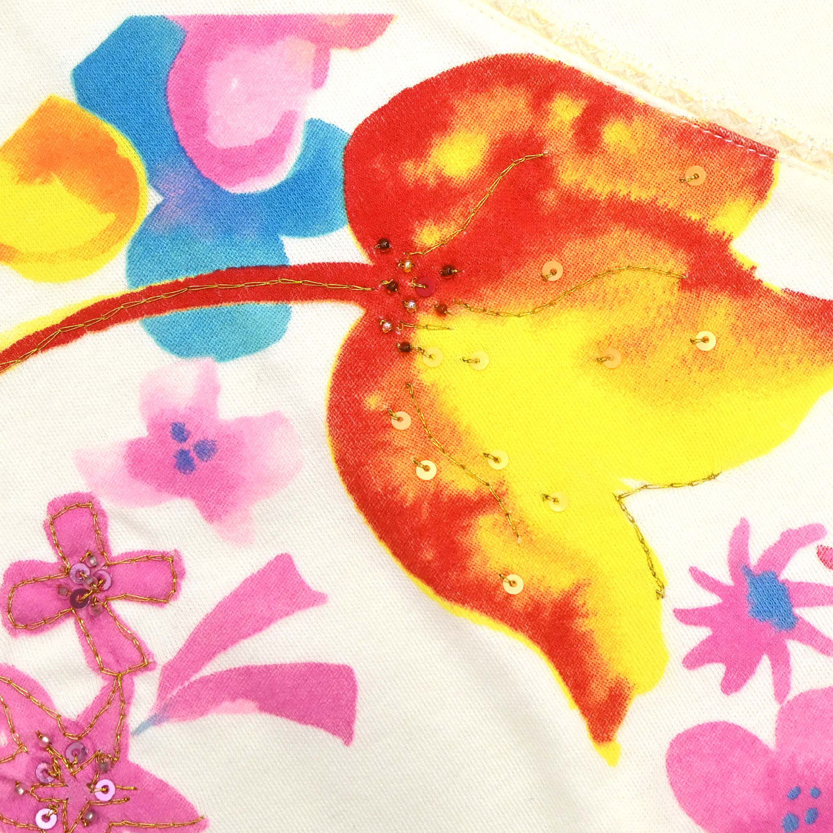 Christian Dior 2006 Floral T-shirt Sequins Beads Ivory #36