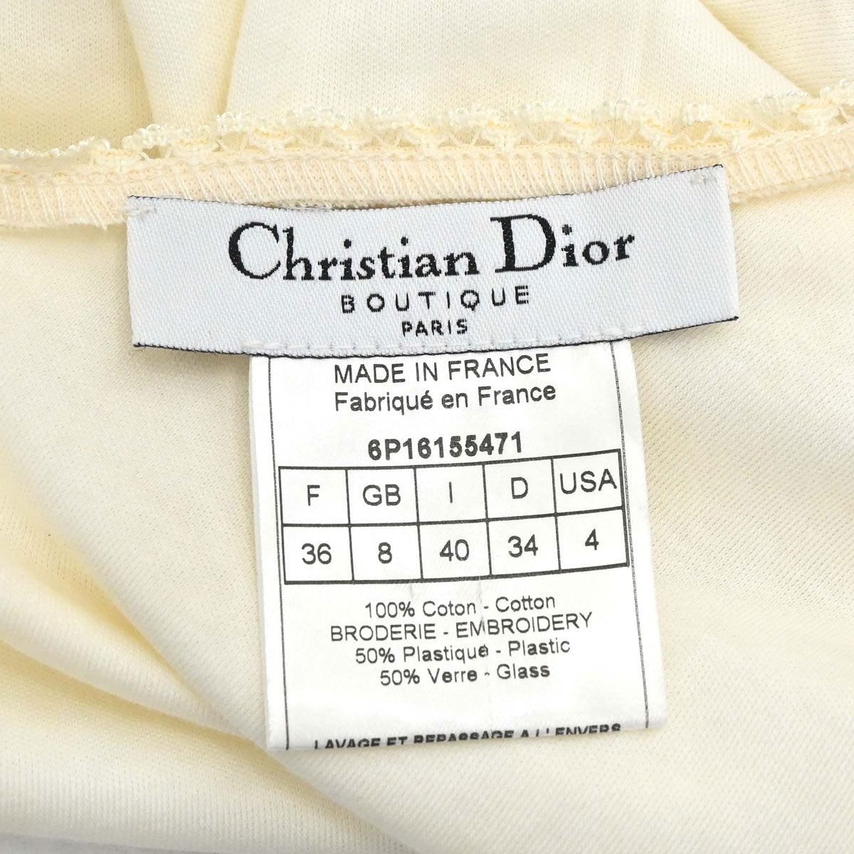 Christian Dior 2006 Floral T-shirt Sequins Beads Ivory #36