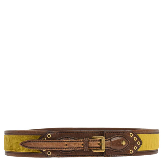 Gucci Brown Leather Velvet Belt #80/32 Small Good