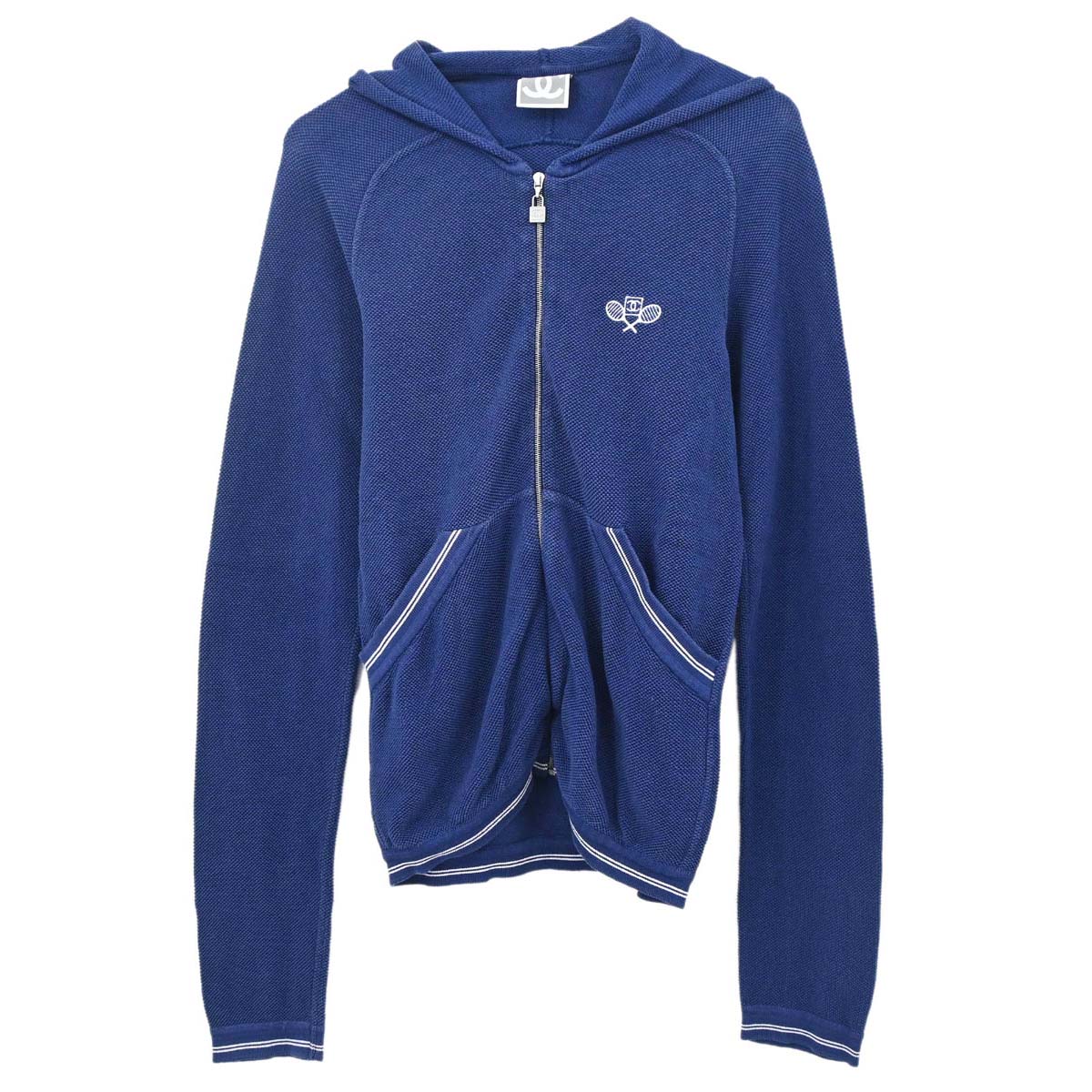 Chanel 2005 Sport Line Zip Up Hooded Tennis Jacket Navy #38