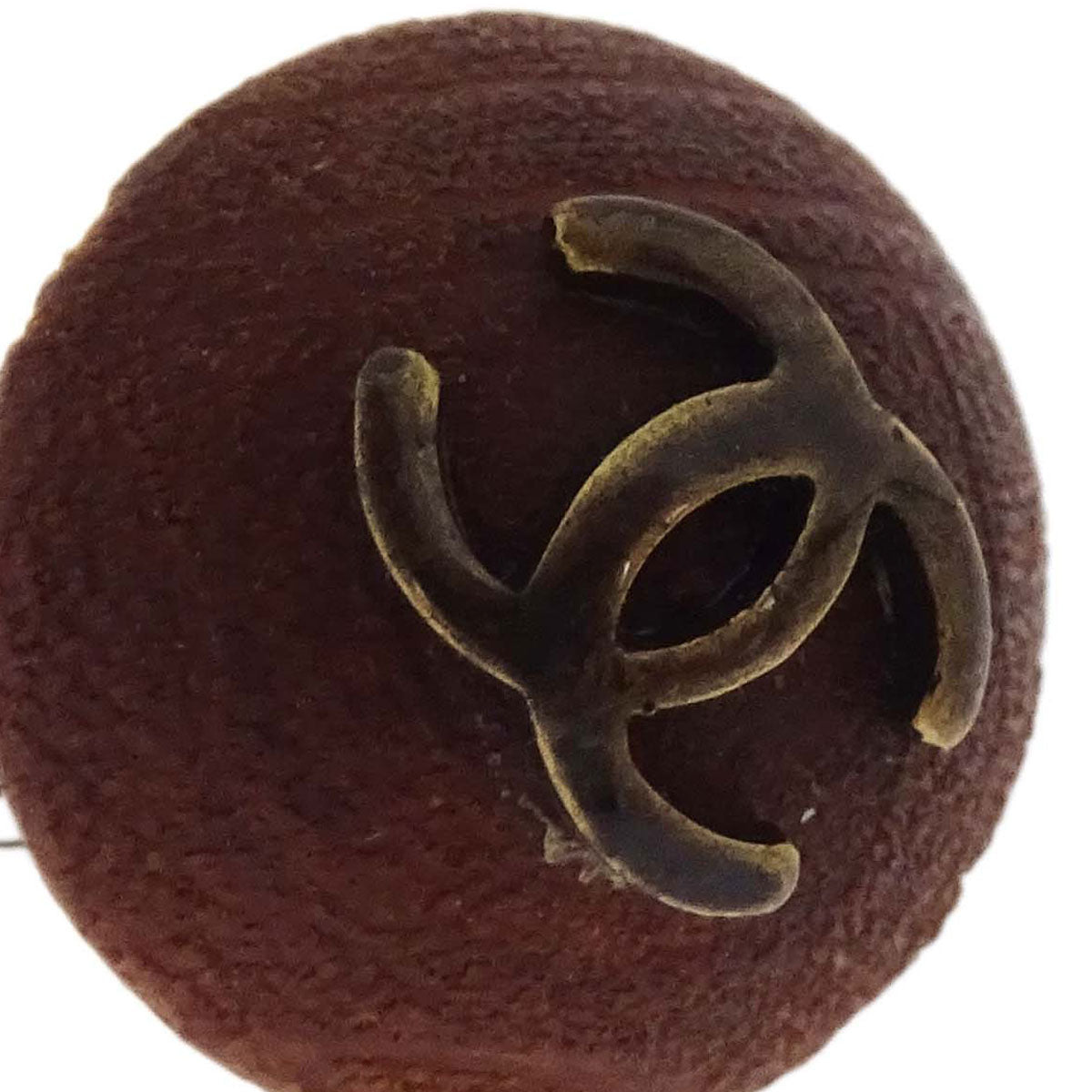 Chanel Button Pierced Earrings Wood Brown 98A