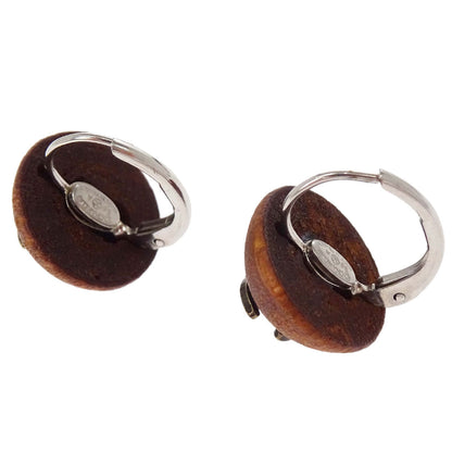 Chanel Button Pierced Earrings Wood Brown 98A