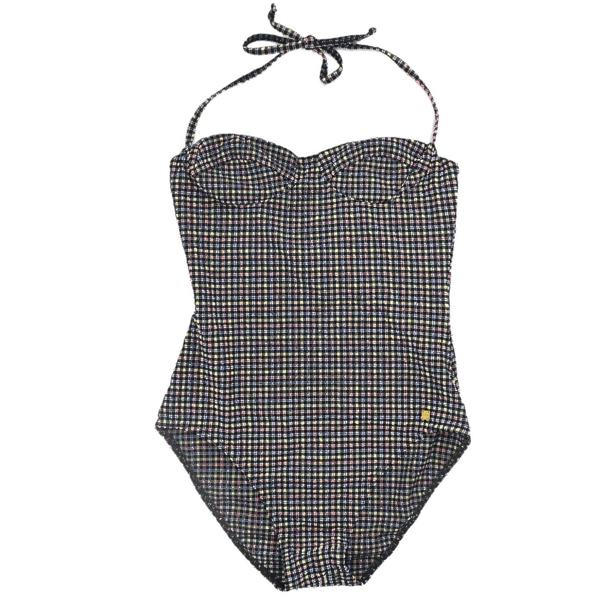 Chanel 2001 Swimwear Swimsuit Gingham Check Black #38