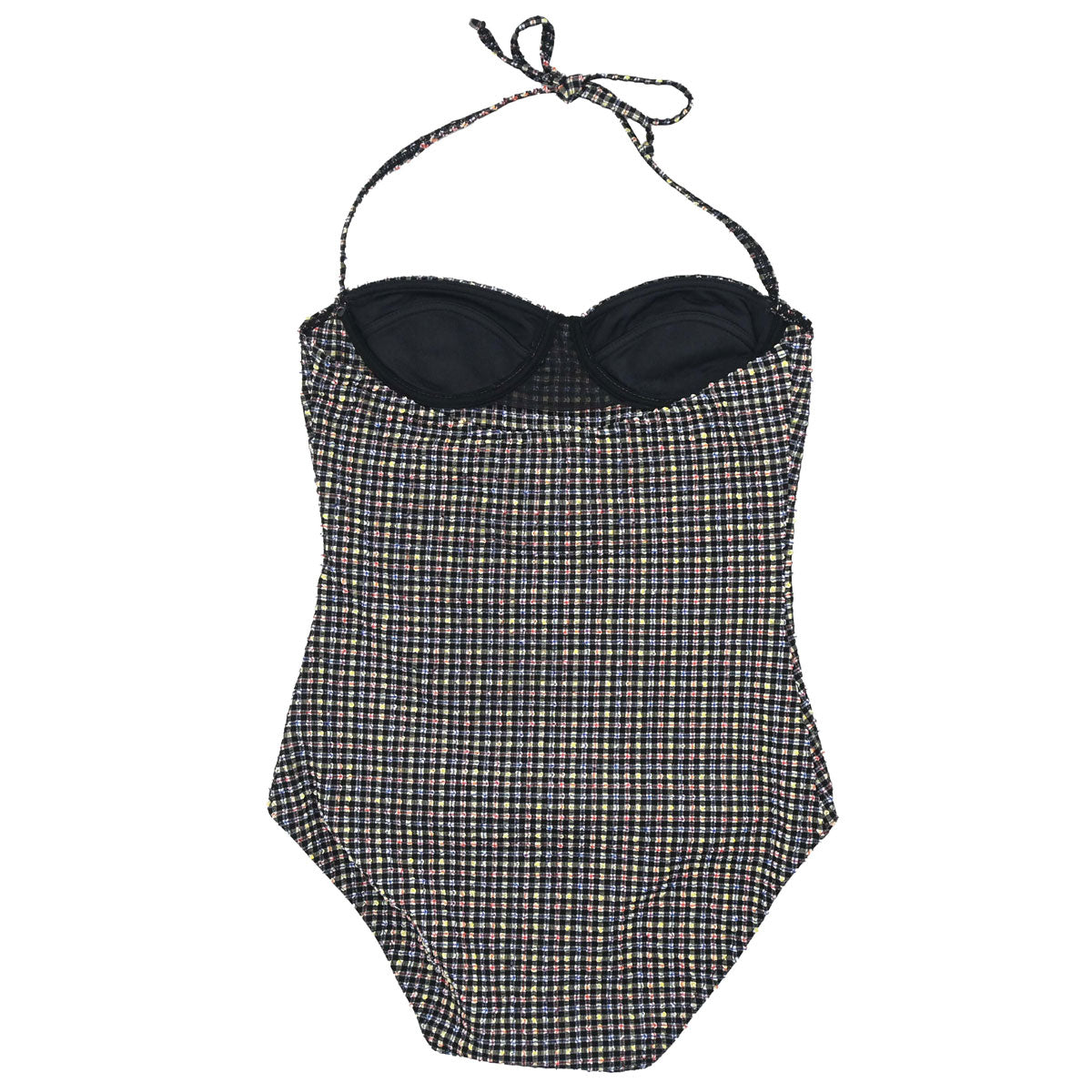 Chanel 2001 Swimwear Swimsuit Gingham Check Black #38