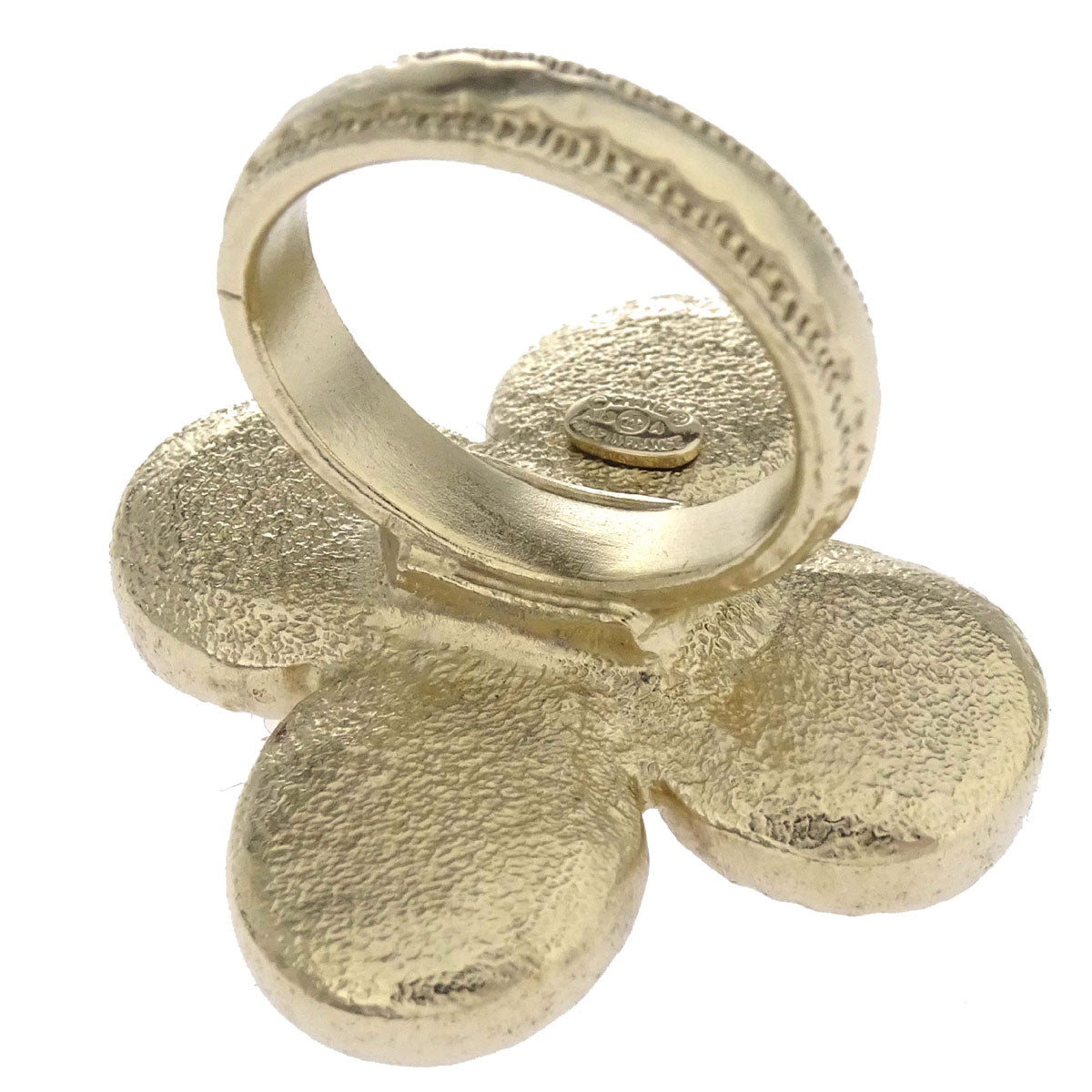 Chanel Ring Tweed Check Clover CC Gold Red #51 A13A