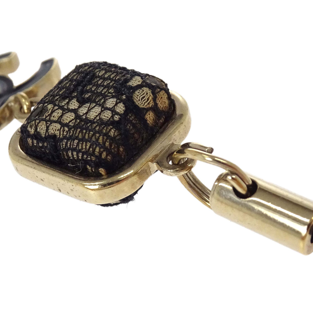 Chanel Black Keychain Bag Charm CC Square Lace 06A Small Good
