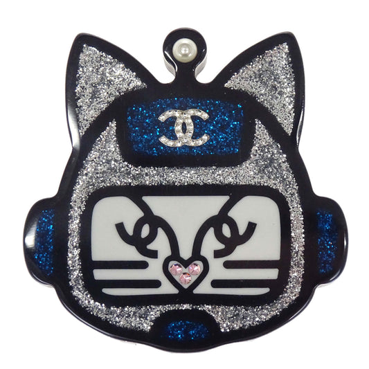 Chanel Cat Brooch Pin Glitter Black 17S