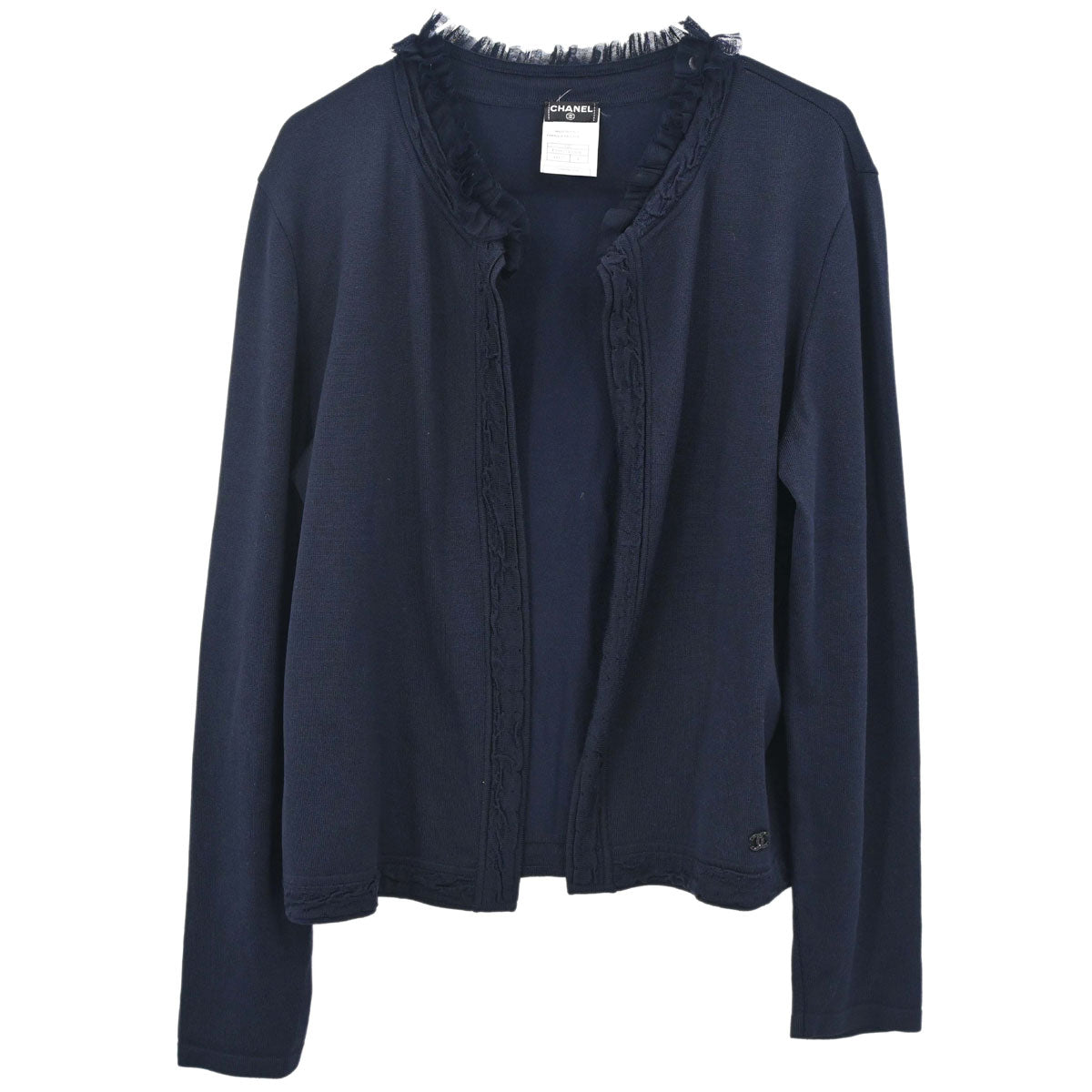 Chanel 2002 Cardigan Lace Rhinestone CC Navy #42