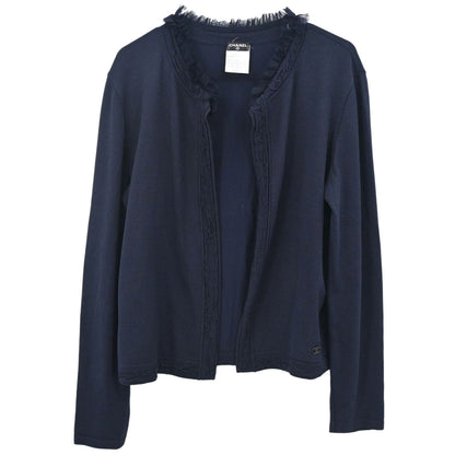 Chanel 2002 Cardigan Lace Rhinestone CC Navy #42