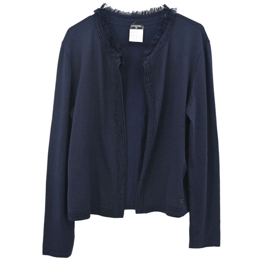 Chanel 2002 Cardigan Lace Rhinestone CC Navy #42