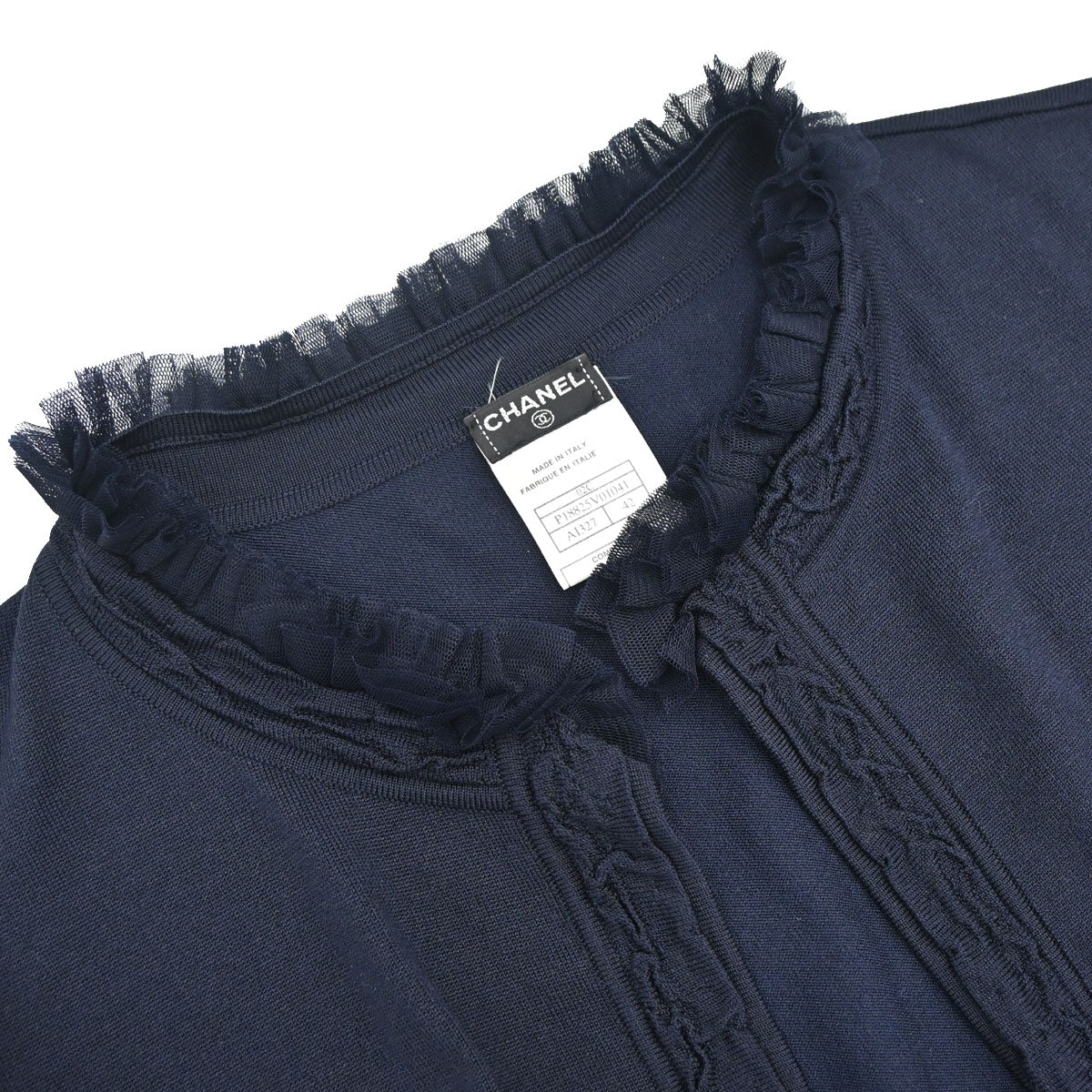 Chanel 2002 Cardigan Lace Rhinestone CC Navy #42